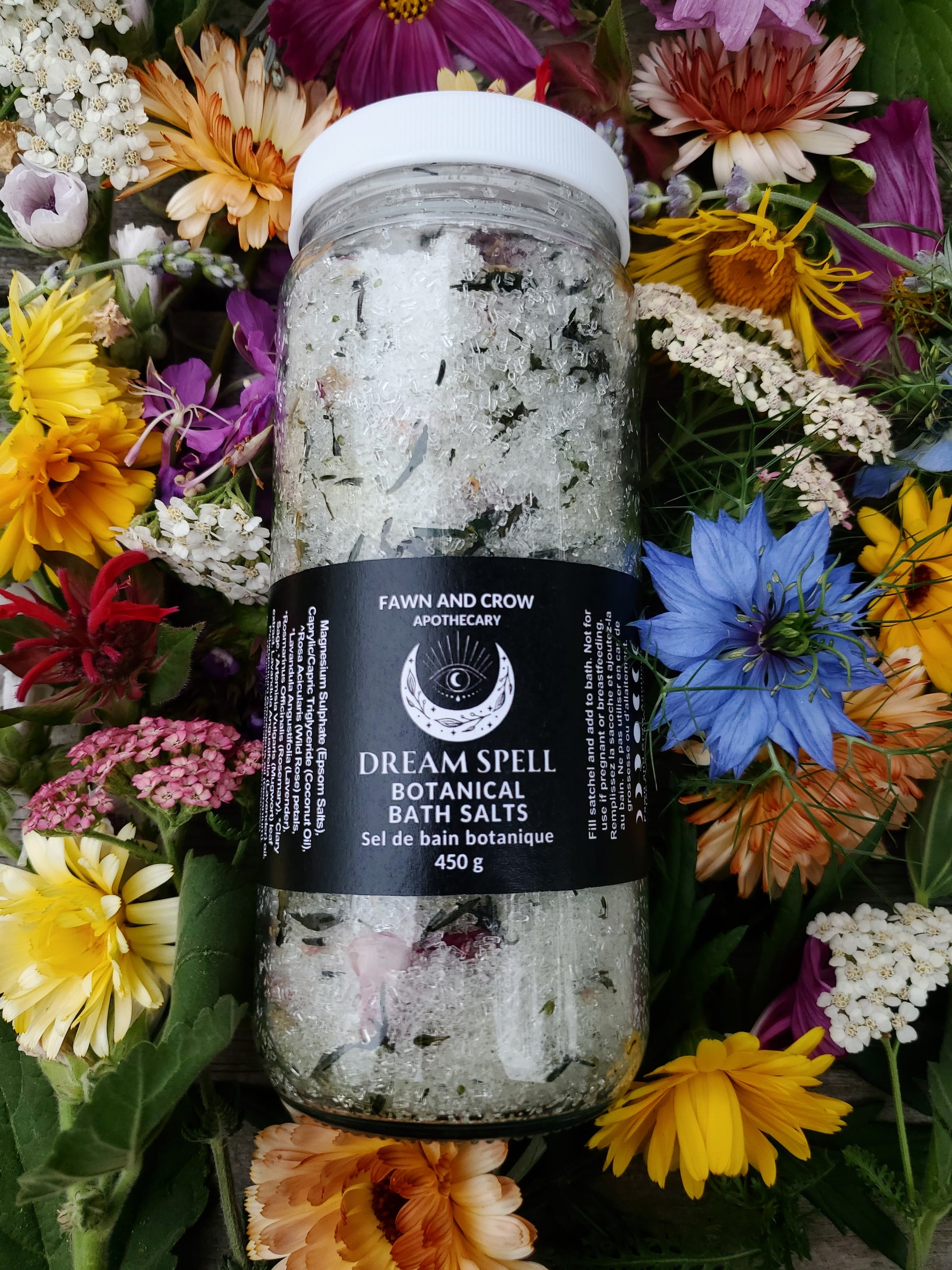 Jar of Dreamspell botanical bath salt soak by Fawn and Crow Apothecary